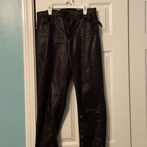 Black Faux Leather Croc Pants